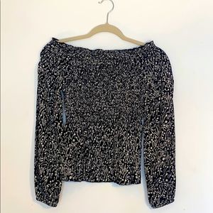 Off the shoulder black and cream flower print top